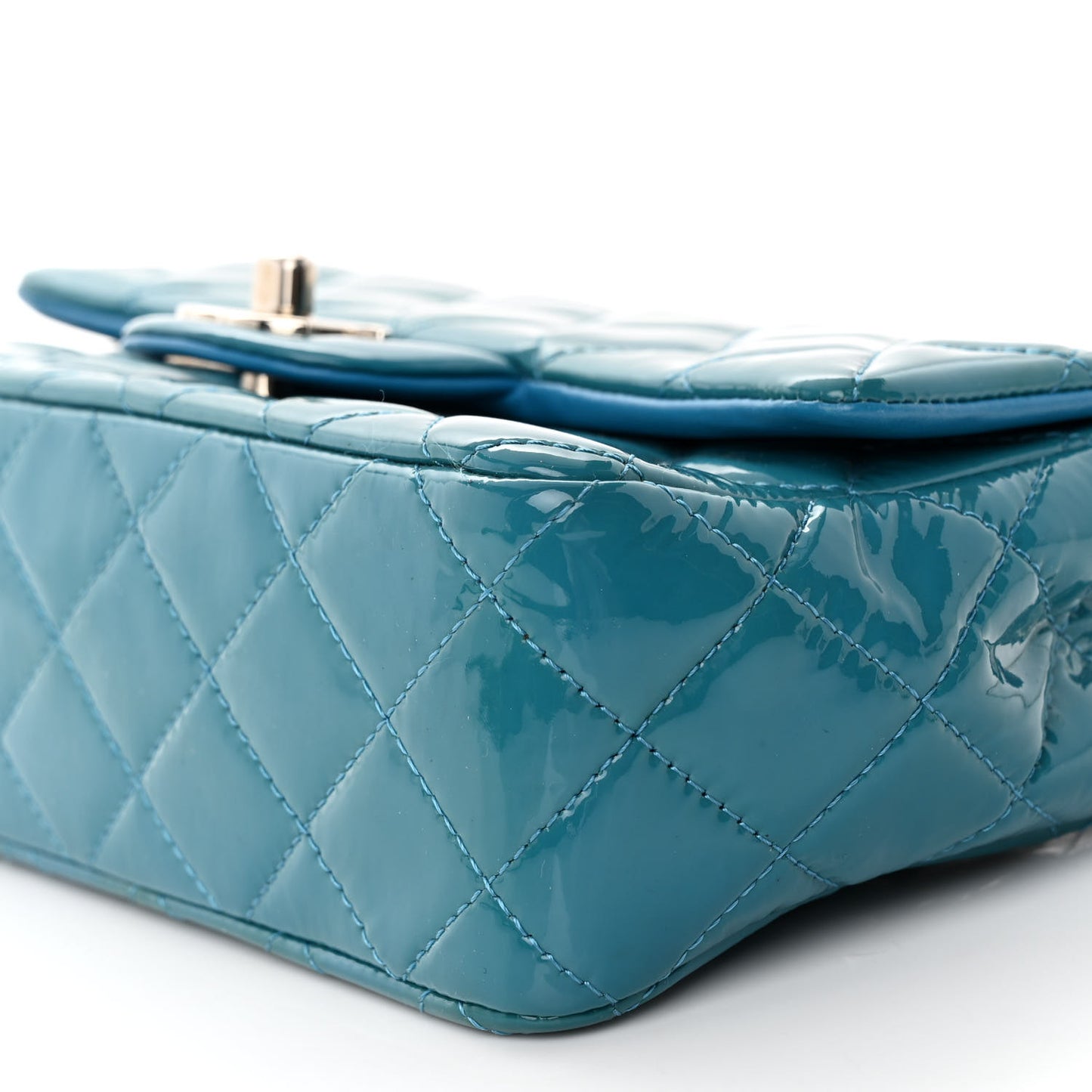 Patent Quilted Mini Rectangular Flap Turquoise