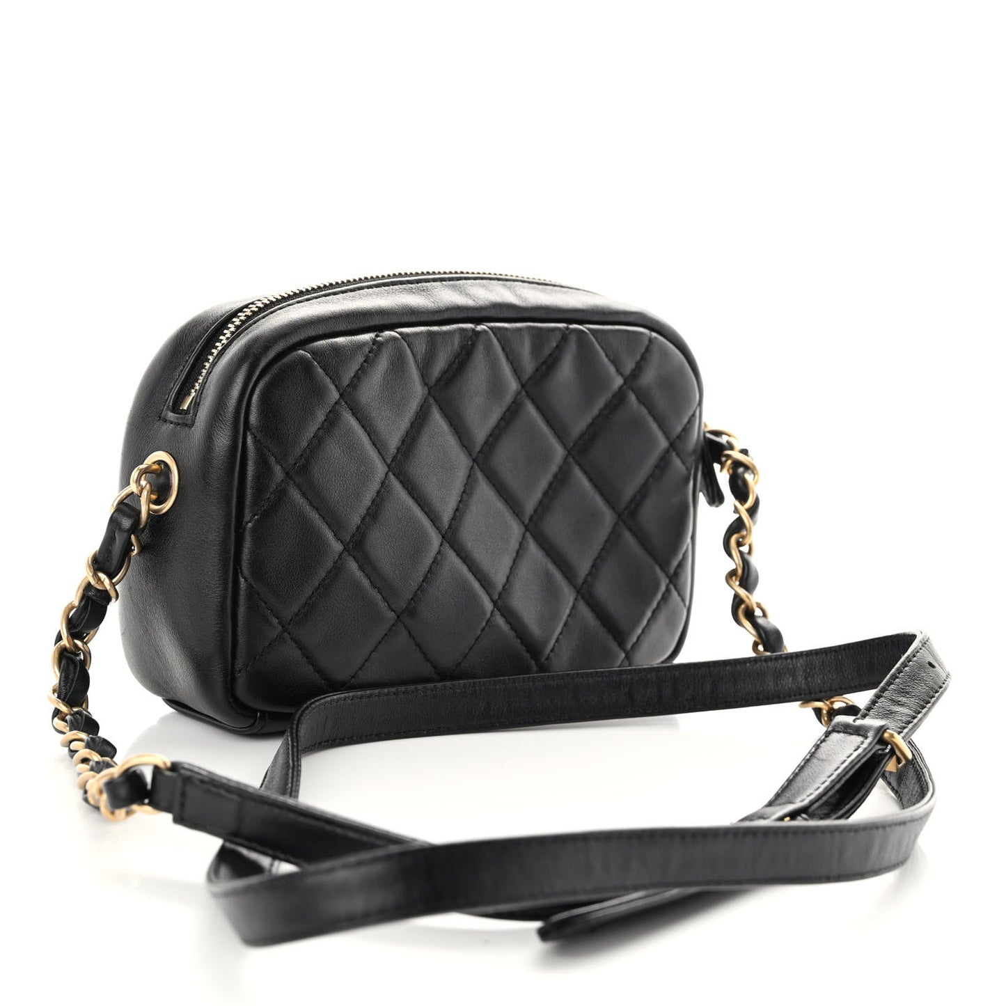 Lambskin Quilted Small Buckle Camera Case Bag Black