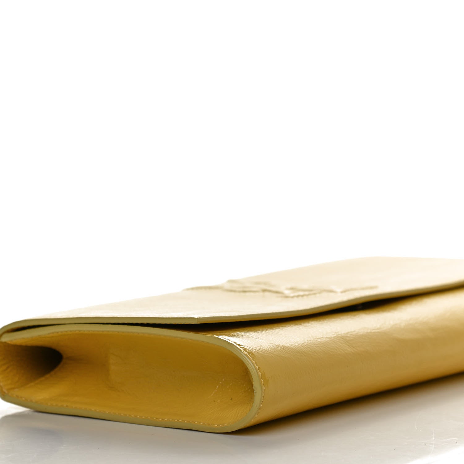 Saint Laurent Textured Patent Calfskin Monogram Large Belle De Jour Clutch Lemon 9 of 11