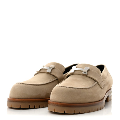 Hermes Suede Goatskin Womens Faubourg Loafers 38 Beige Argile 4 of 10