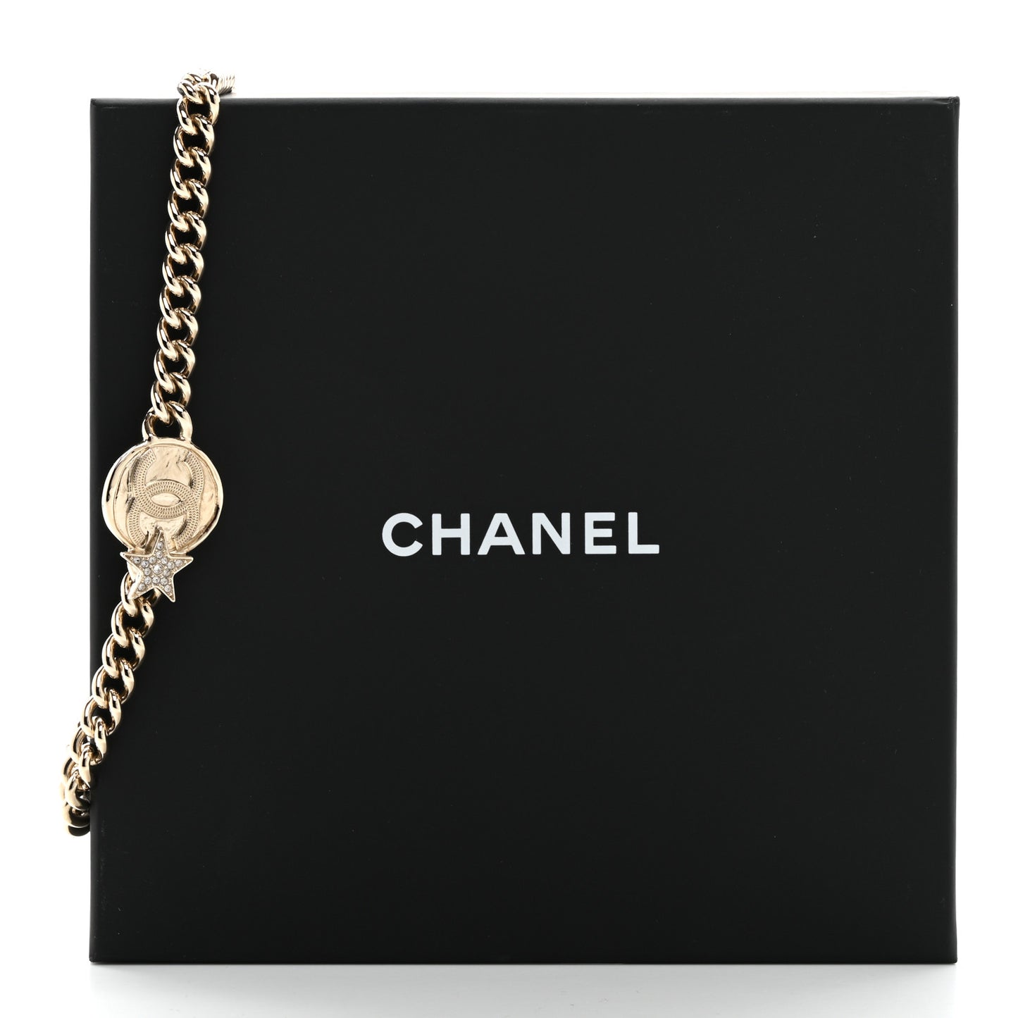 Metal Crystal Textured CC Star Chain Choker Necklace Gold