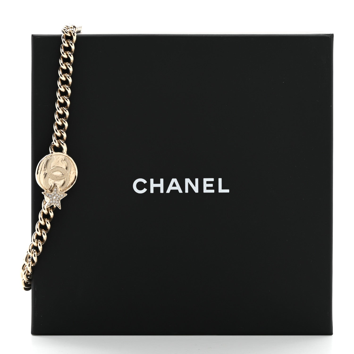Chanel Metal Crystal Textured CC Star Chain Choker Necklace Gold 6 of 6