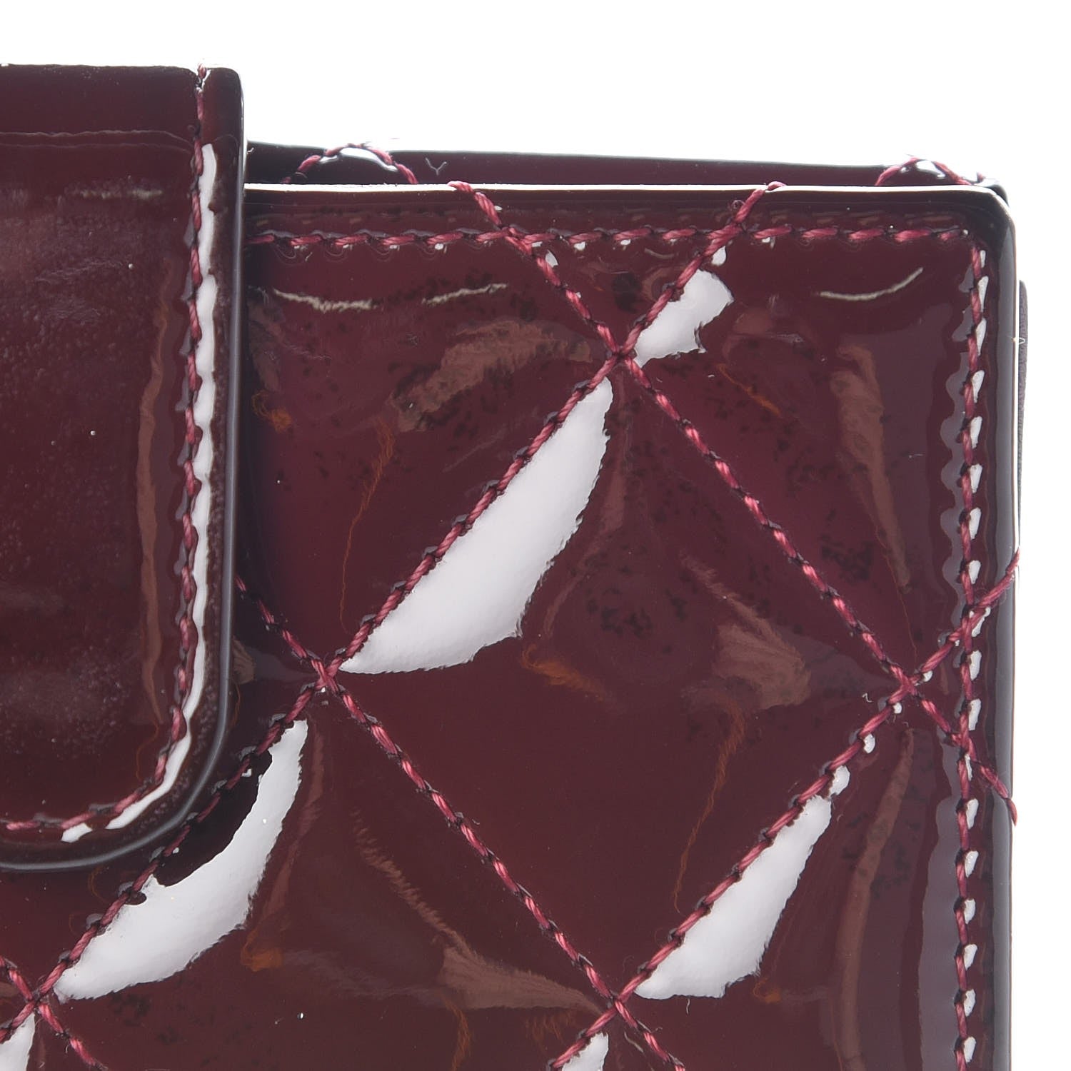 Chanel Patent Quilted Compact French Flap Wallet Dark Red 10 of 13