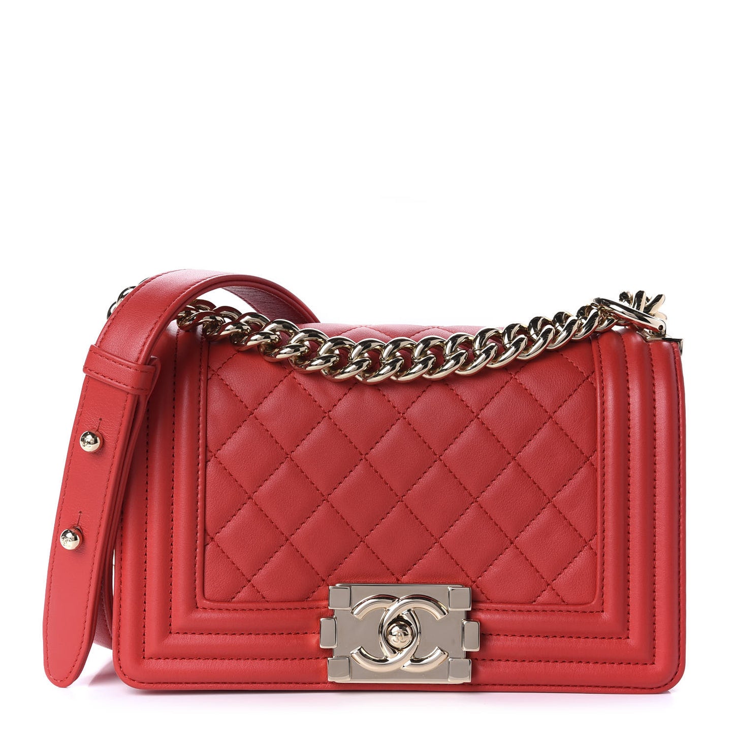 Lambskin Quilted Small Boy Flap Red