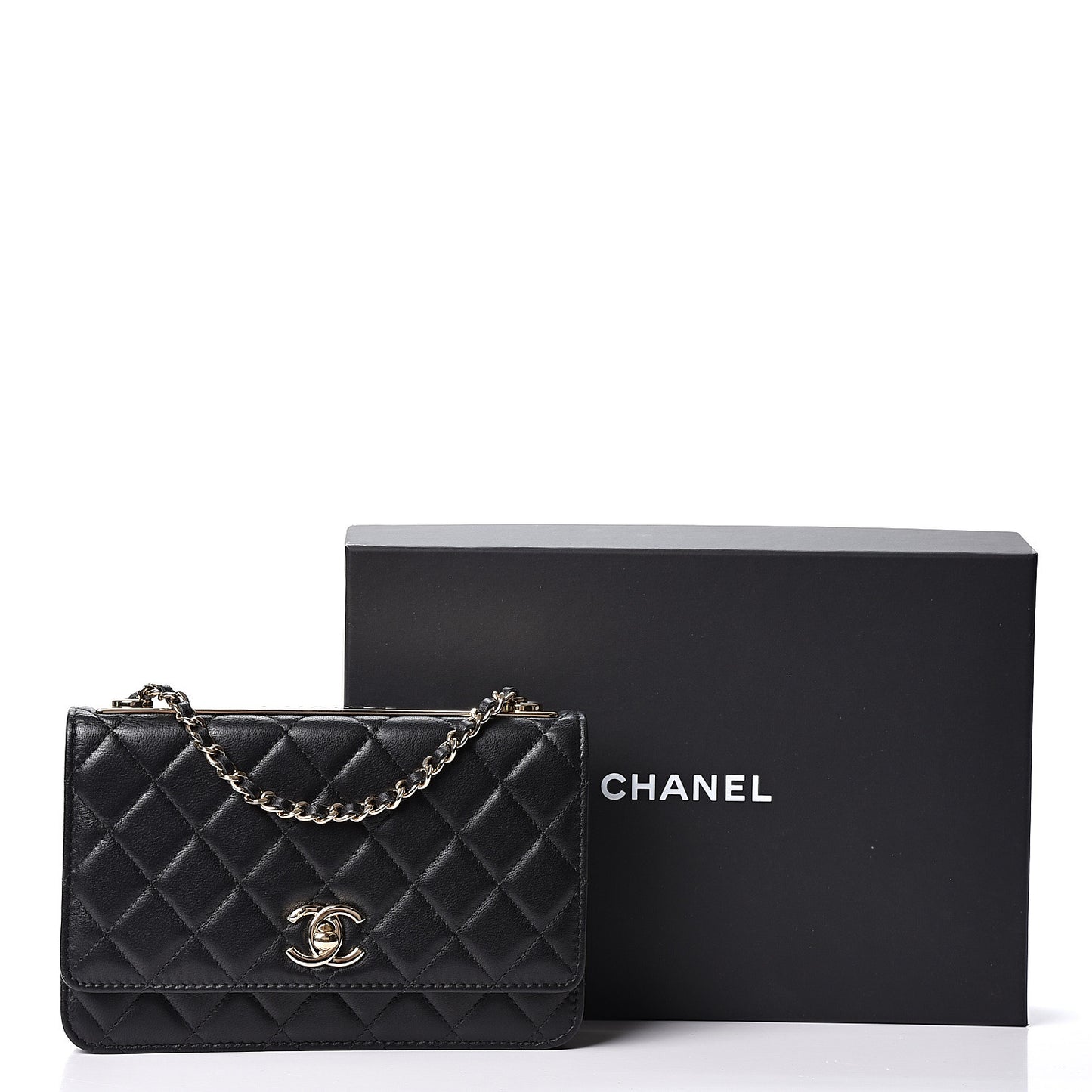 Lambskin Quilted Trendy CC Wallet On Chain WOC Black