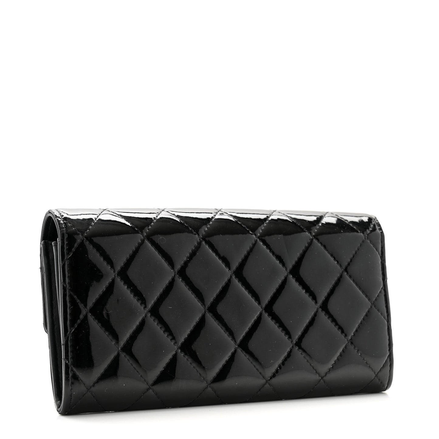 Patent Quilted Large Brilliant Flap Wallet Black