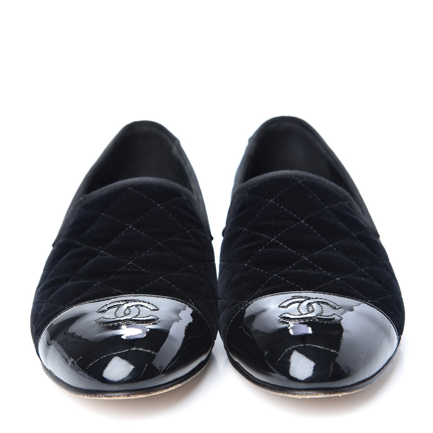 Velvet Quilted Cap Toe Womens CC Loafers 40 Black