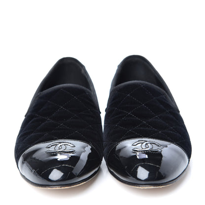 Chanel Velvet Quilted Cap Toe Womens CC Loafers 40 Black 2 of 10