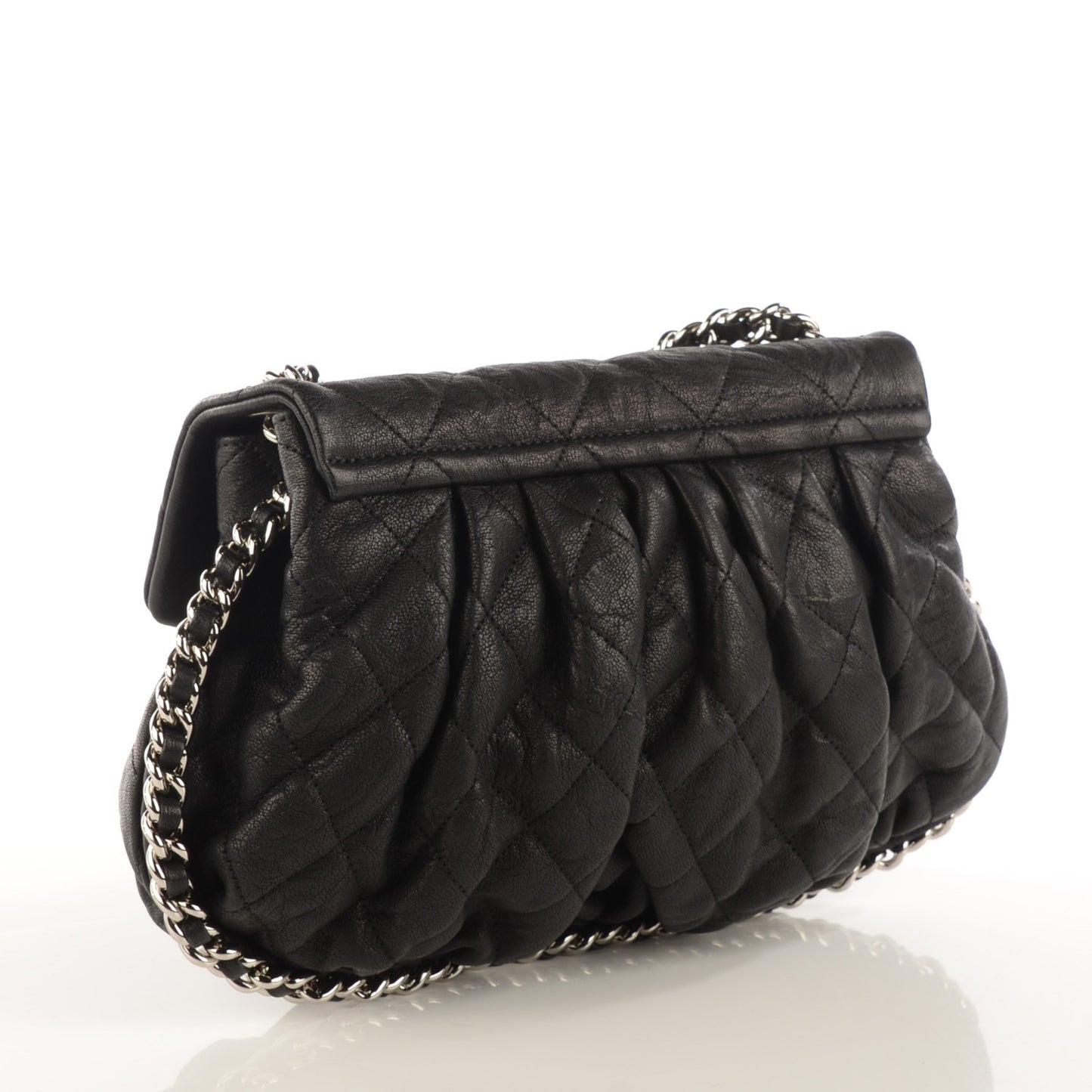 Washed Lambskin Quilted Medium Chain Around Messenger Black