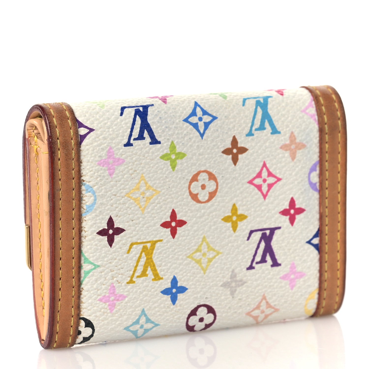 Louis Vuitton Monogram Multicolor Porte-Monnaie Plat Coin Purse White 3 of 9