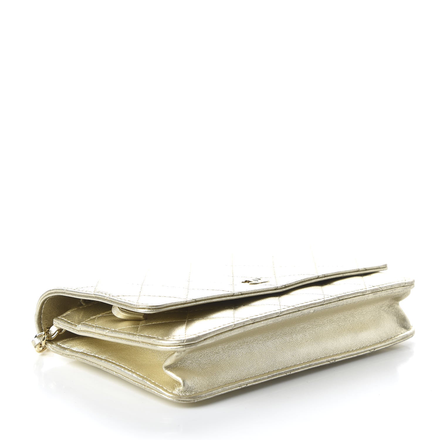 Chanel Metallic Lambskin Quilted Wallet On Chain WOC Gold 4 of 12