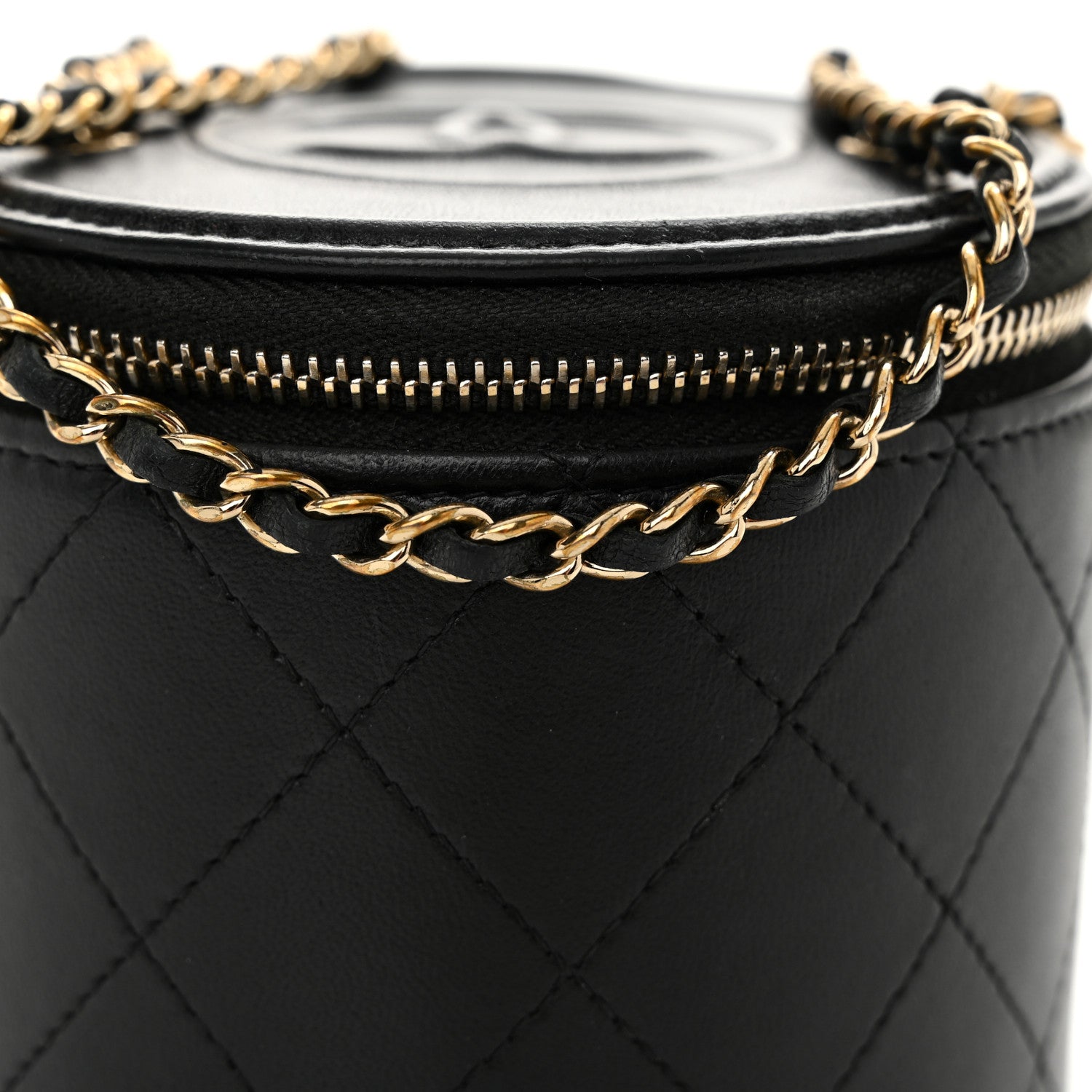 Chanel Lambskin Quilted Round Small Vanity Case With Chain Black 8 of 11