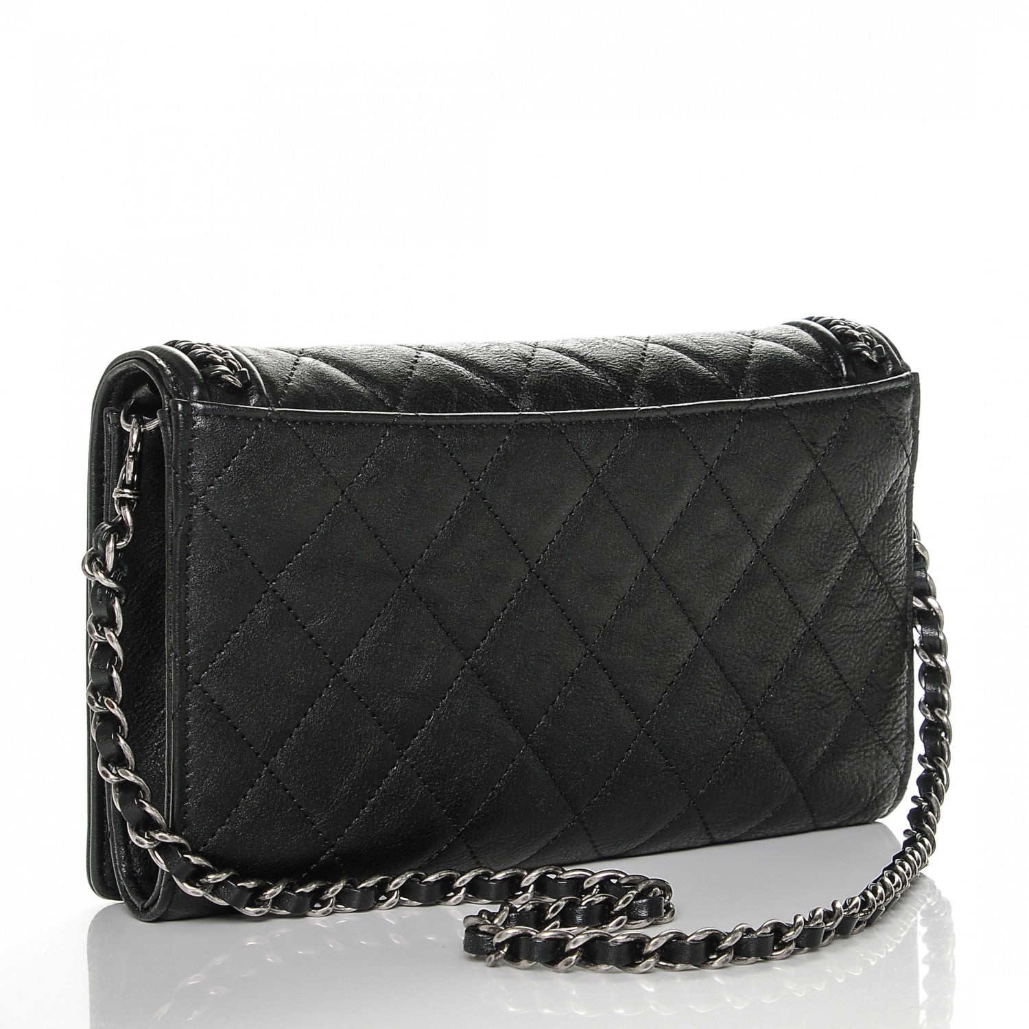 Chanel Calfskin Quilted Chain Around Boy Wallet On Removable Chain WOC Black 3 of 11