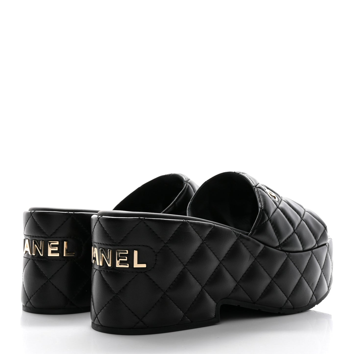 Lambskin Quilted CC Mules Wedge Sandals 41 Black