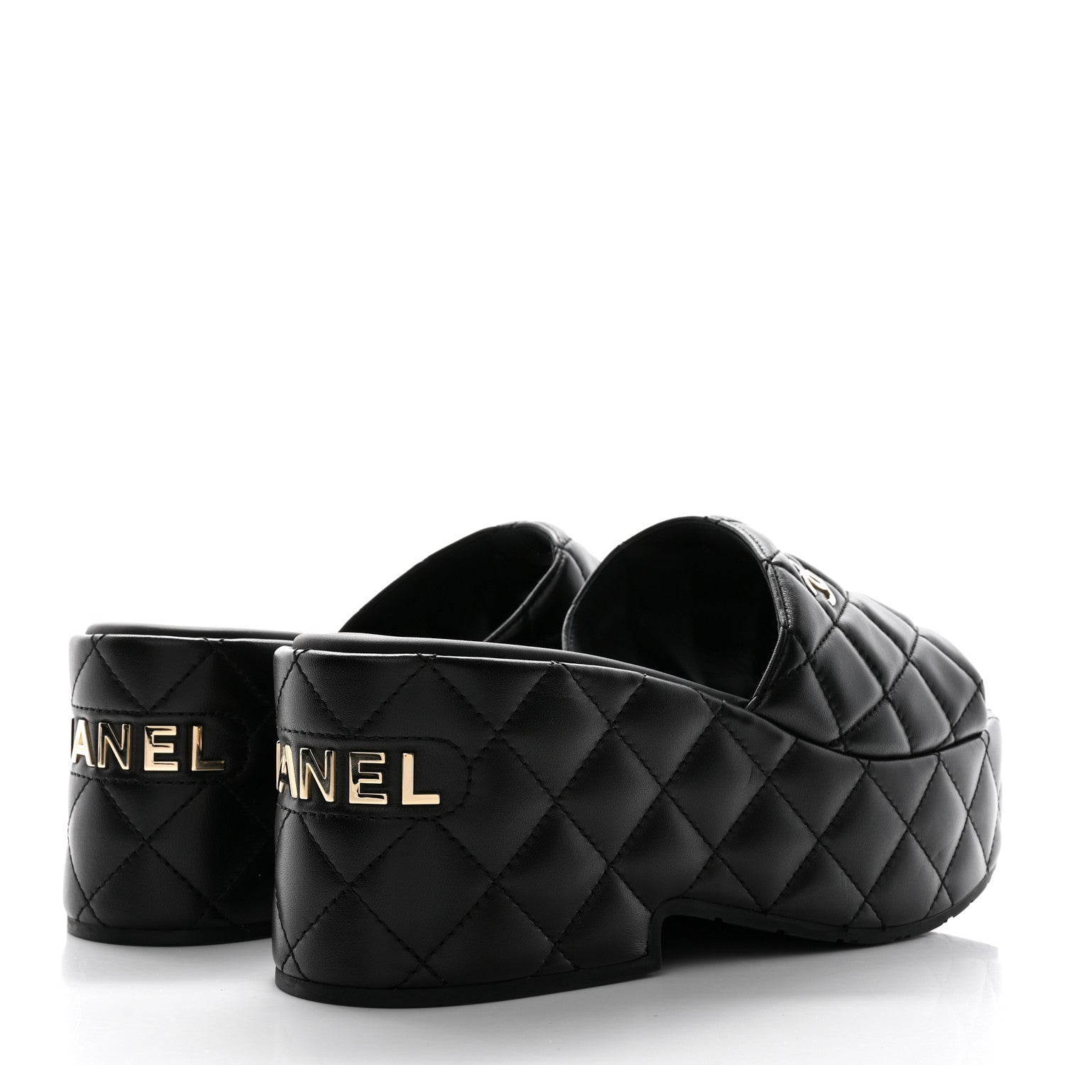 Chanel Lambskin Quilted CC Mules Wedge Sandals 41 Black 4 of 9