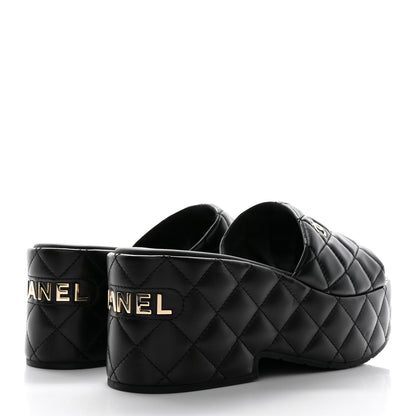 Chanel Lambskin Quilted CC Mules Wedge Sandals 41 Black 4 of 9