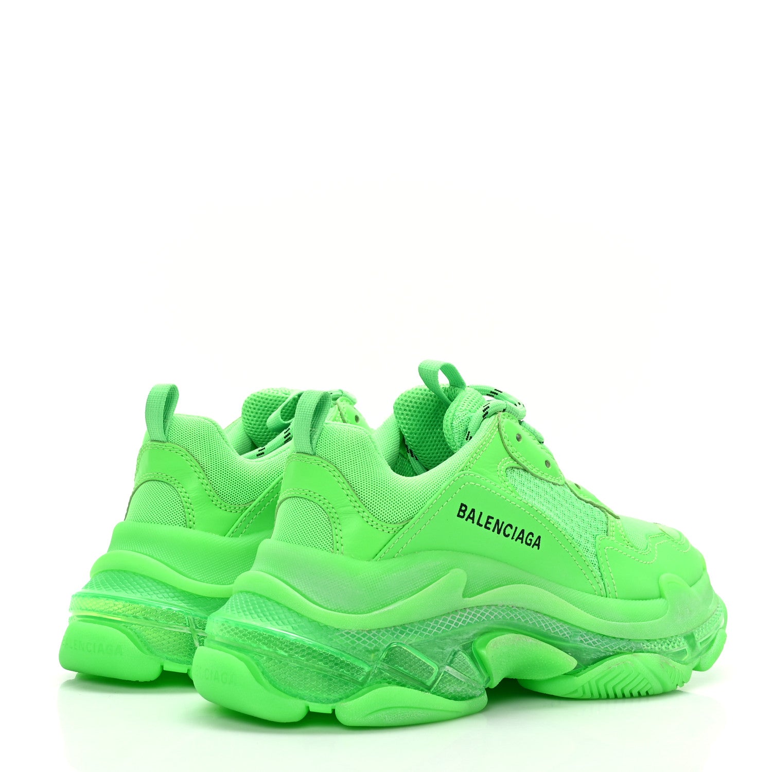 Balenciaga Fabric Mesh Clear Sole Womens Triple S Sneakers 39 Fluo Green 4 of 6