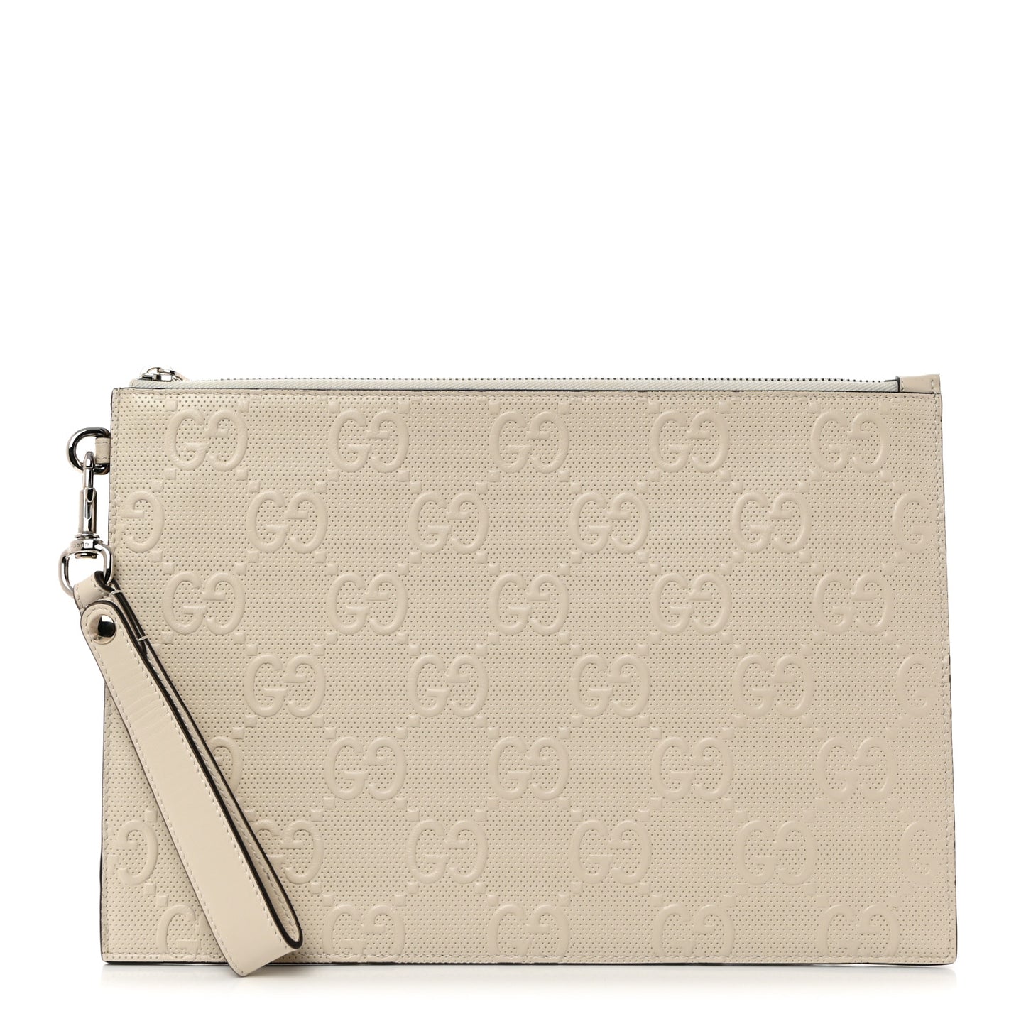 Calfskin GG Tennis Embossed Wristlet Pouch Mystic White
