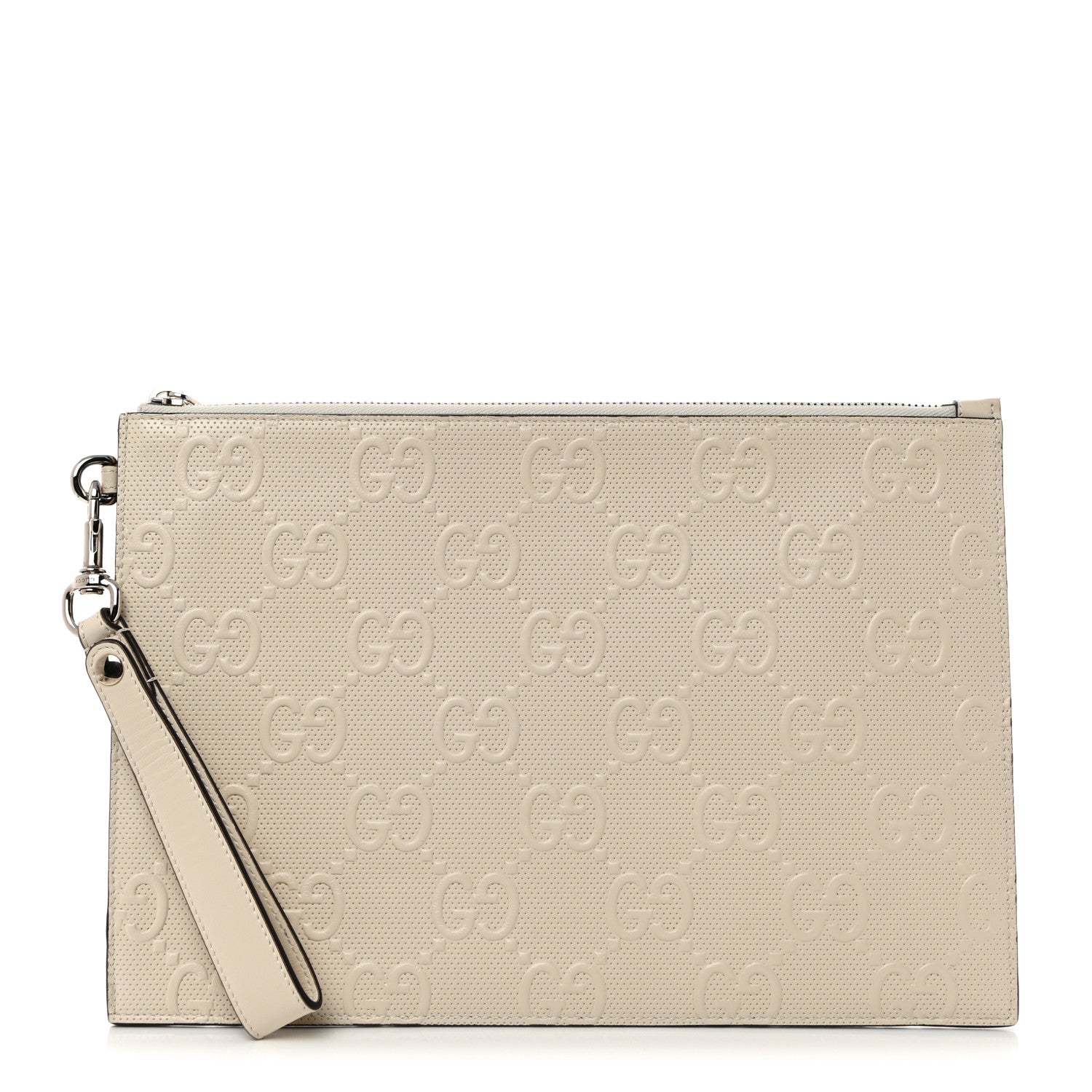Gucci Calfskin GG Tennis Embossed Wristlet Pouch Mystic White 1 of 7
