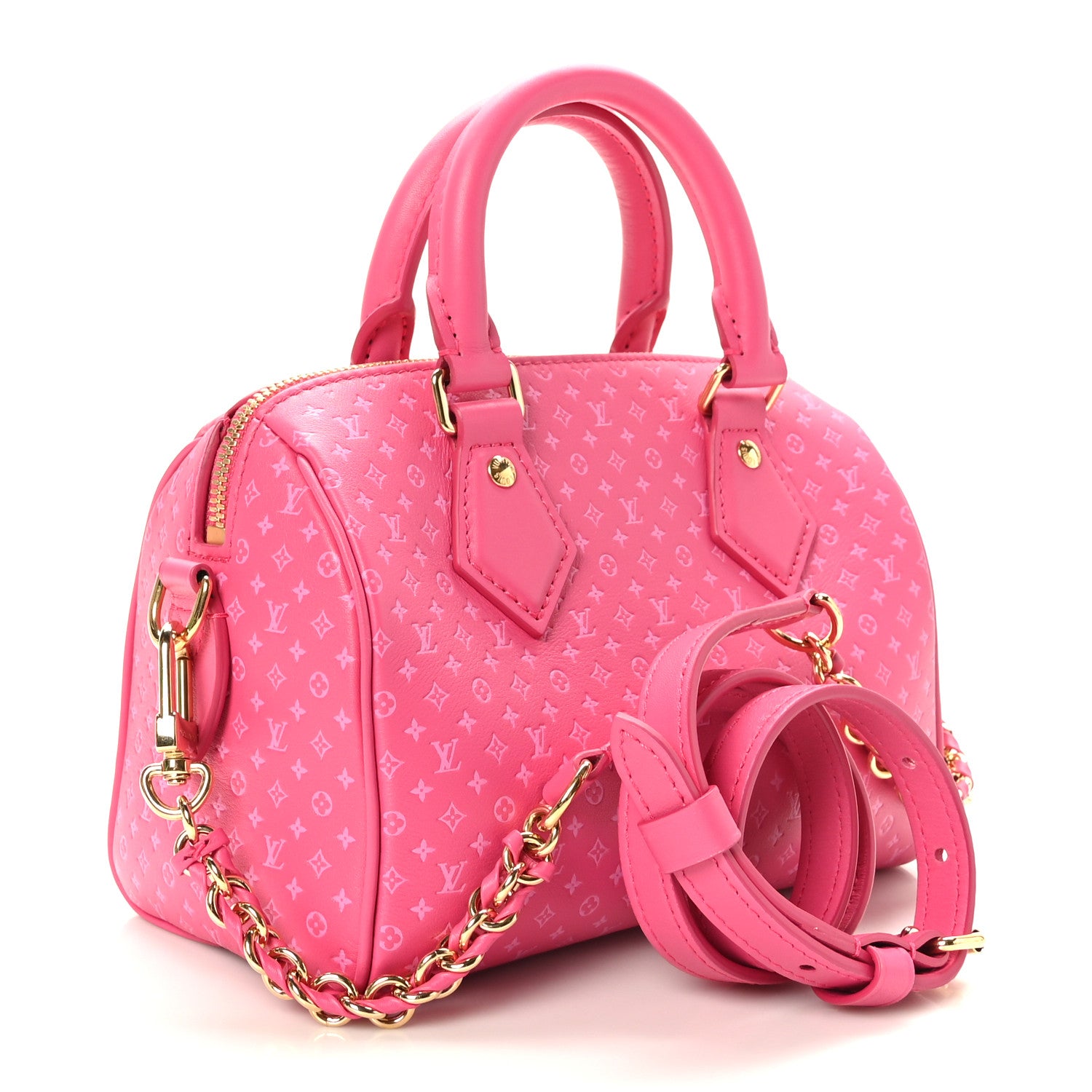 Louis Vuitton Calfskin Nanogram Embossed Speedy Bandouliere 20 Rose 3 of 10