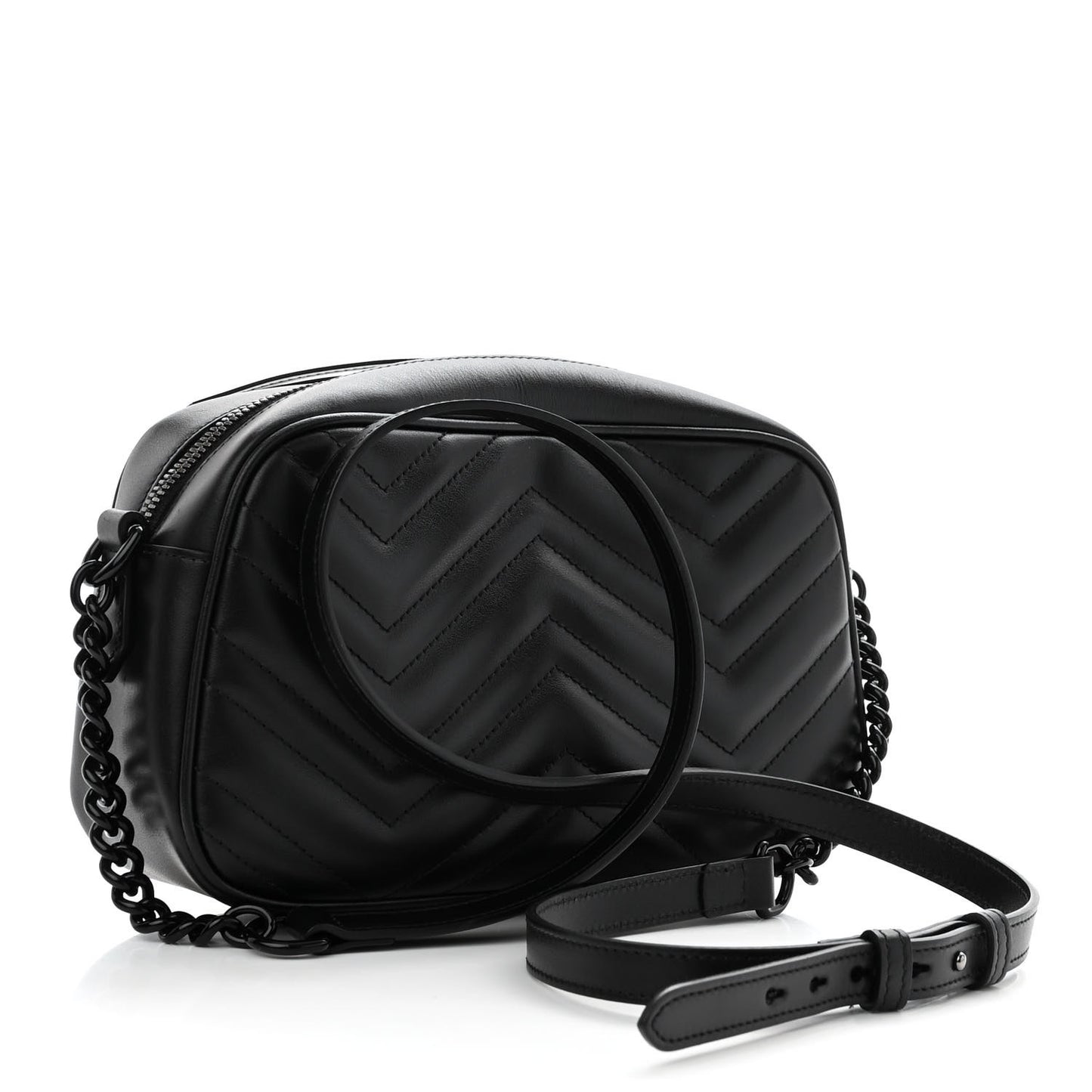 Calfskin Matelasse Monochrome Small GG Marmont Chain Shoulder Bag Black