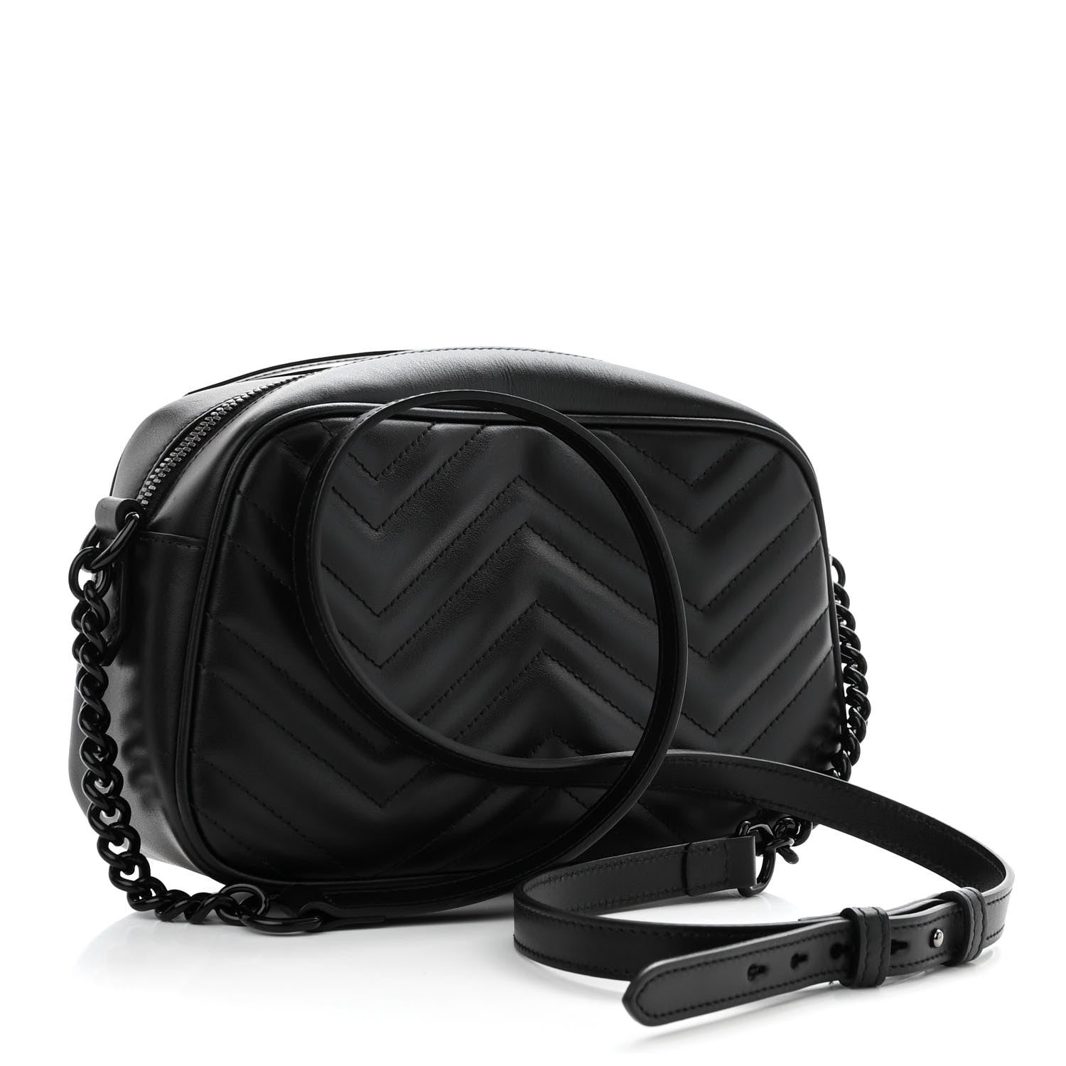 Gucci Calfskin Matelasse Monochrome Small GG Marmont Chain Shoulder Bag Black 3 of 9