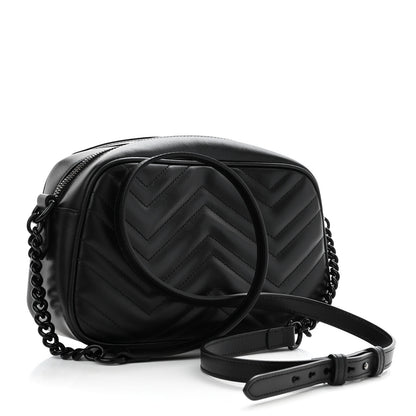 Gucci Calfskin Matelasse Monochrome Small GG Marmont Chain Shoulder Bag Black 3 of 9