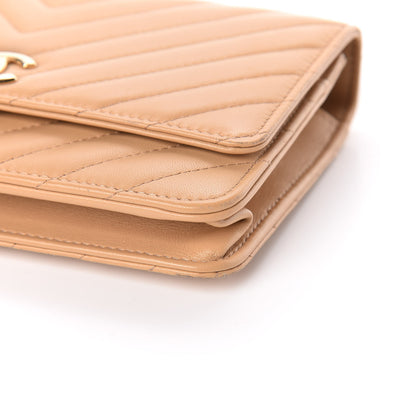 Chanel Lambskin Chevron Quilted Trendy CC Wallet On Chain WOC Beige 12 of 14