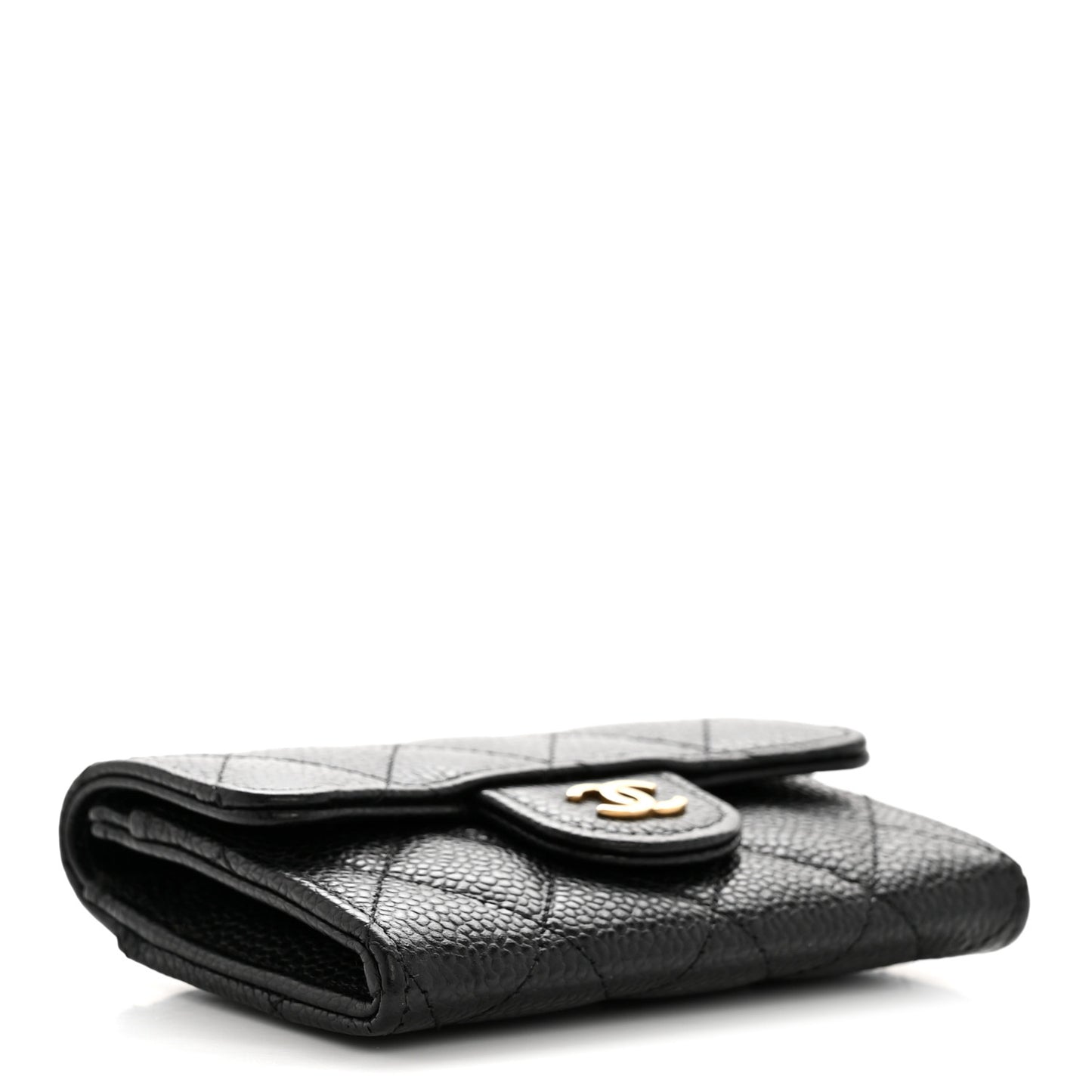 Caviar Quilted Flap Card Holder Wallet Black