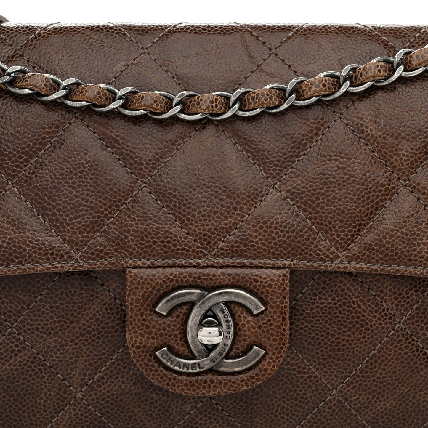 Crumpled Grained Calfskin Medium CC Crave Flap Brown