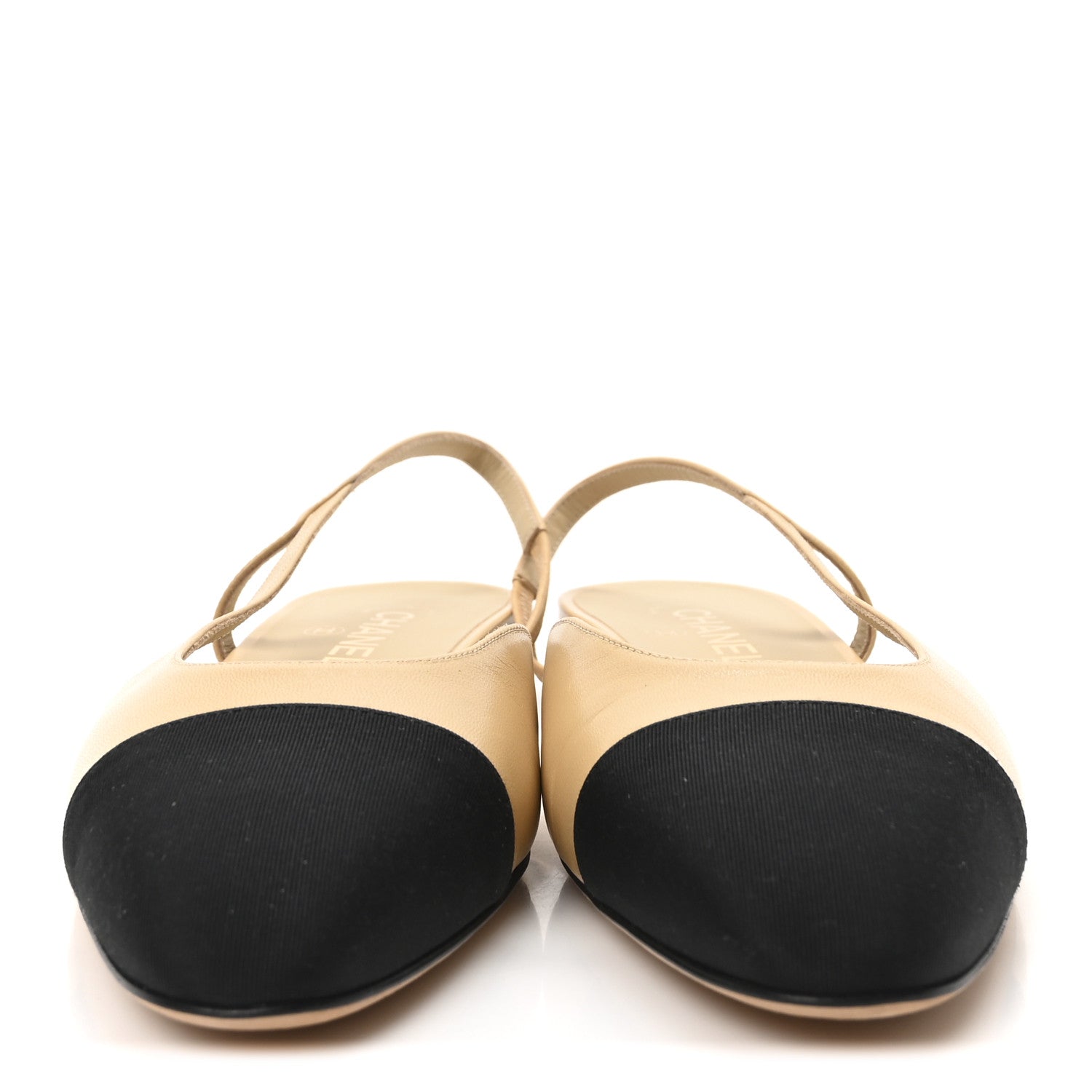 Chanel Lambskin Grosgrain Cap Toe CC Slingback Sandals 41 Beige Black 3 of 8