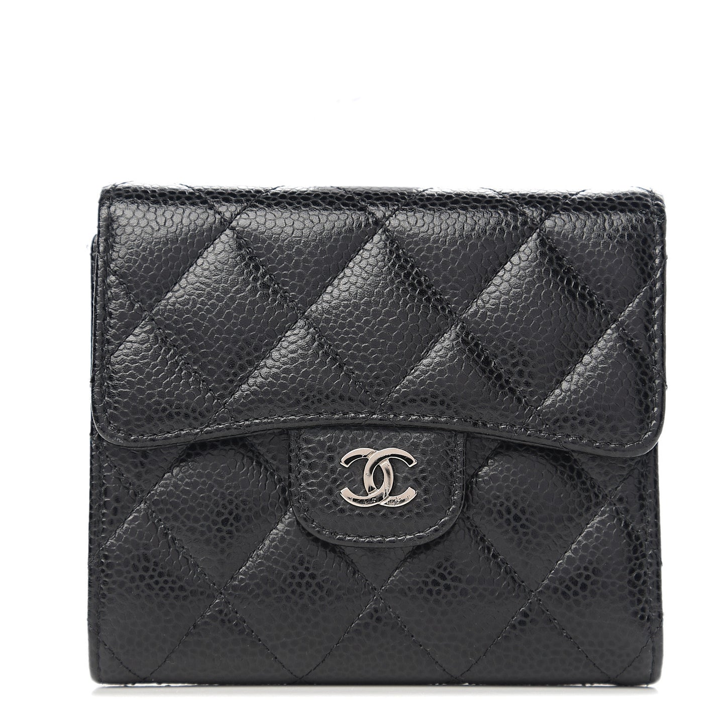 Caviar Quilted Compact Flap Wallet Black