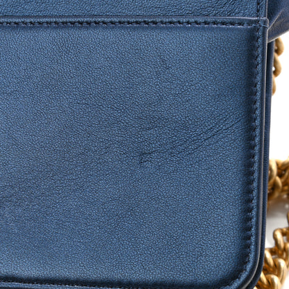 Chanel Metallic Lambskin Quilted Boy Wallet On Chain WOC Blue 14 of 15