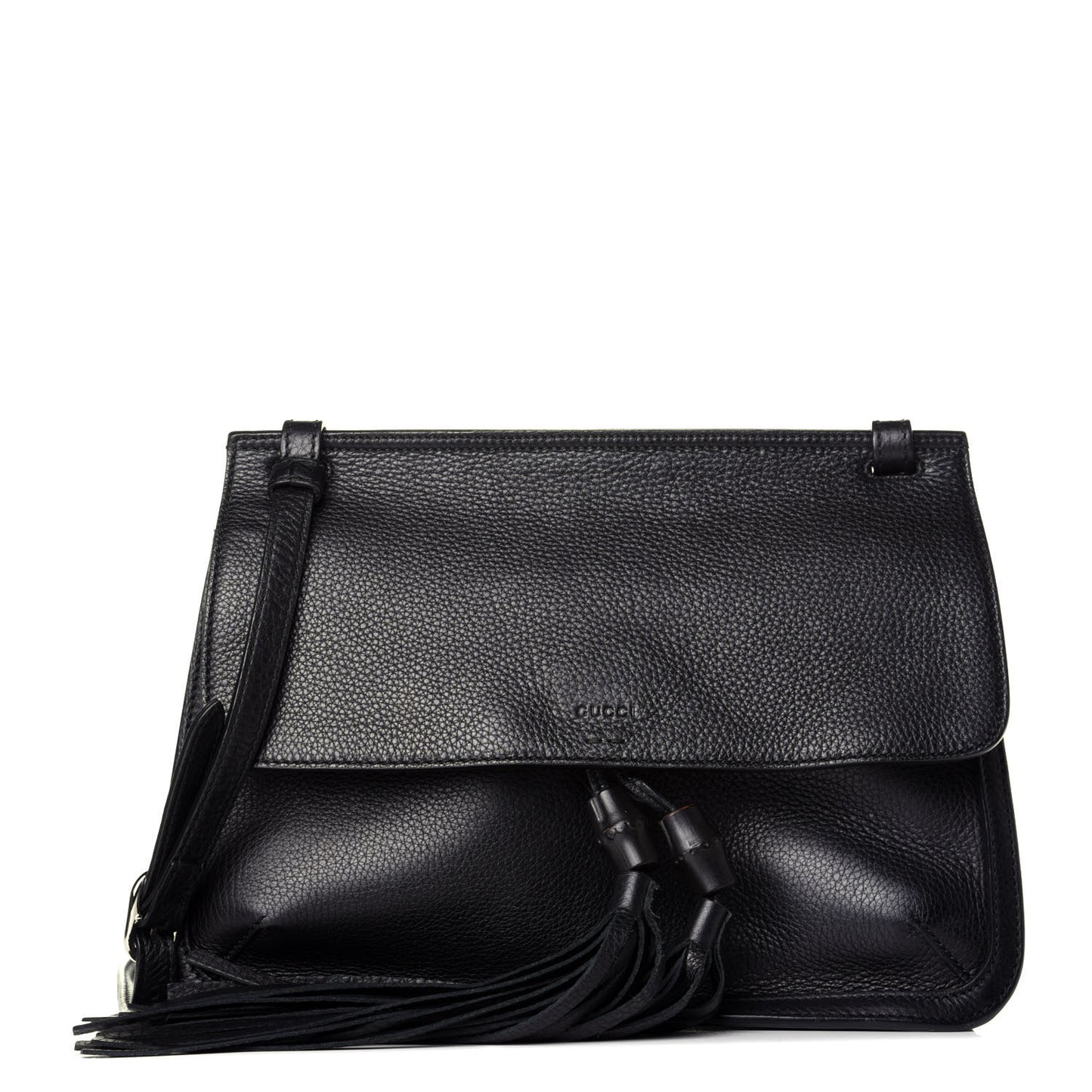 Pebbled Calfskin Medium Bamboo Daily Flap Shoulder Bag Black