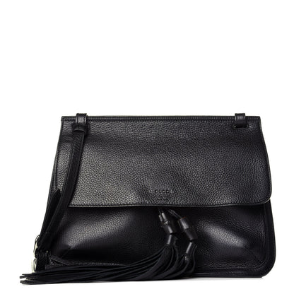 Gucci Pebbled Calfskin Medium Bamboo Daily Flap Shoulder Bag Black 1 of 8