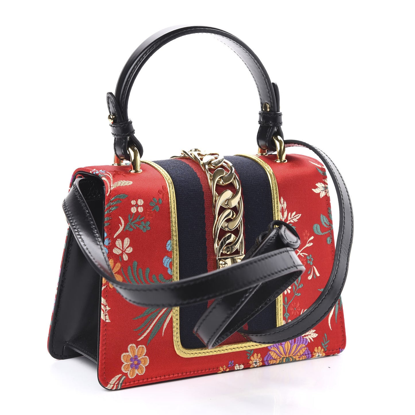 Jacquard Floral Mini Sylvie Top Handle Bag Red Multicolor Black