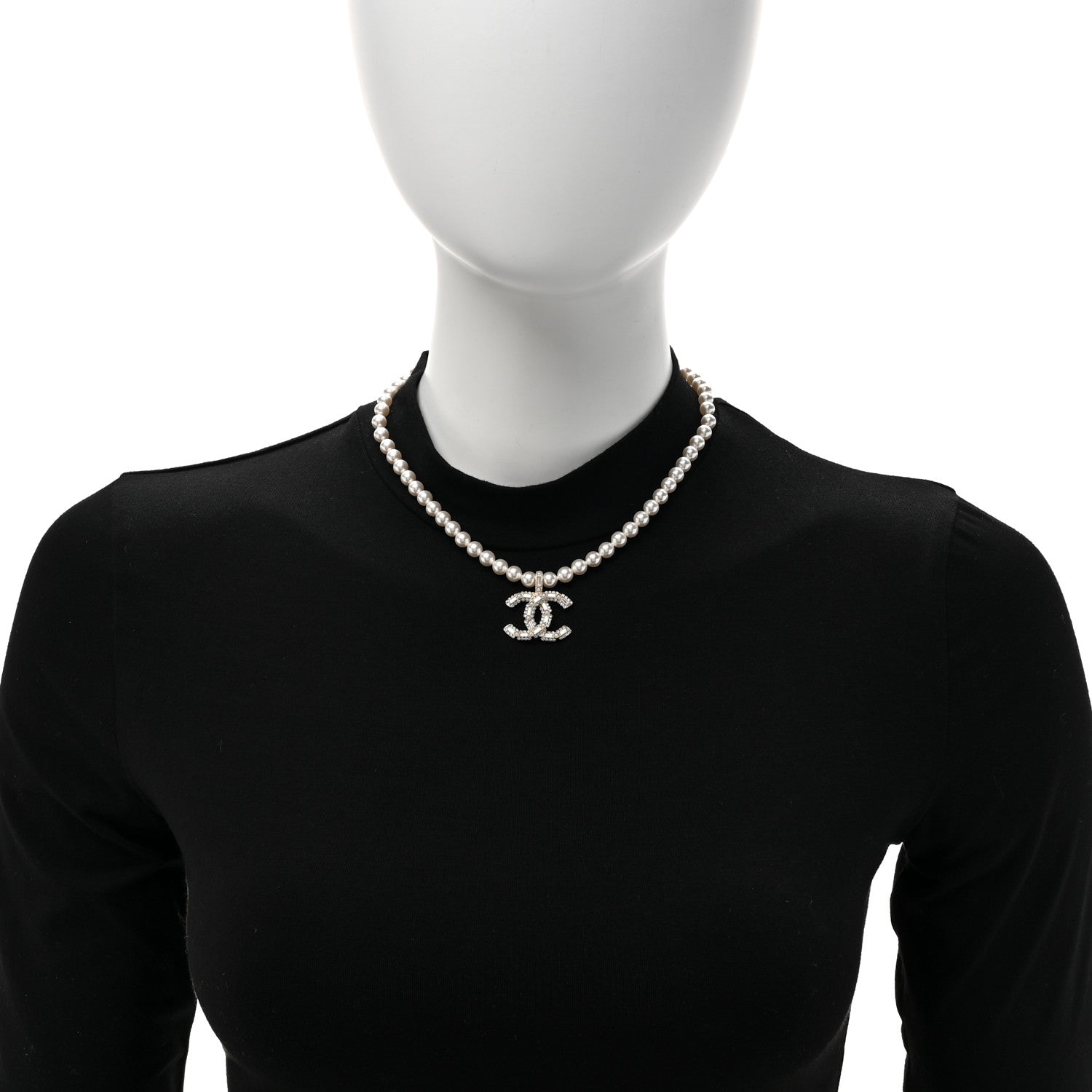 Chanel Pearl Crystal Baguette CC Short Necklace Gold 2 of 5