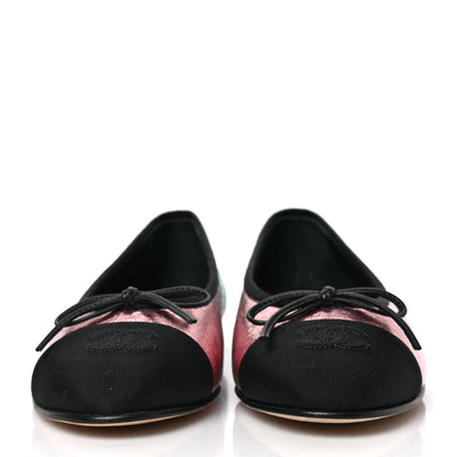 Chanel Laminated Calfskin Grosgrain Cap Toe CC Ballerina Flats 37 Multicolor Black 2 of 8
