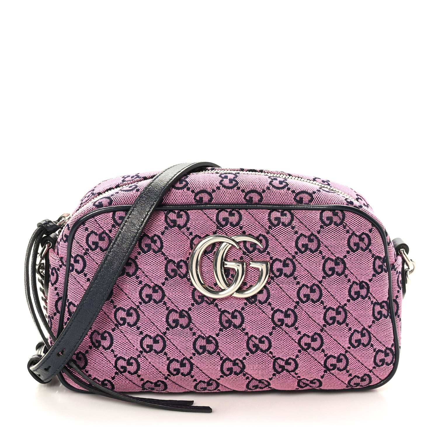 Gucci Monogram Multicolor Matelasse Diagonal Small GG Marmont Chain Shoulder Bag Pink Blue 1 of 9