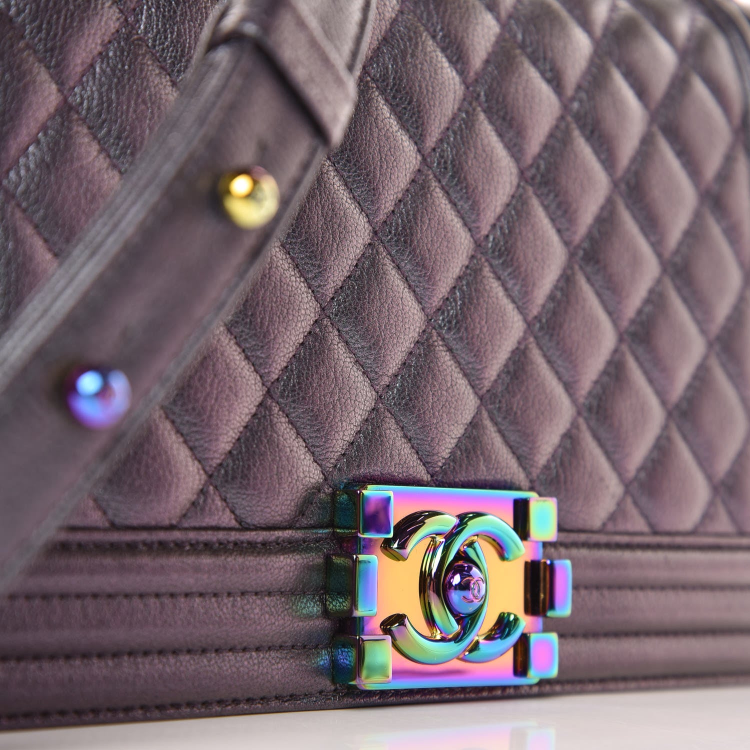 Chanel Iridescent Goatskin Quilted Medium Boy Flap Purple 11 of 11