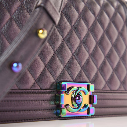 Chanel Iridescent Goatskin Quilted Medium Boy Flap Purple 11 of 11