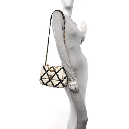 Chanel Calfskin Crochet Medium Chanel 19 Flap White Black 3 of 11
