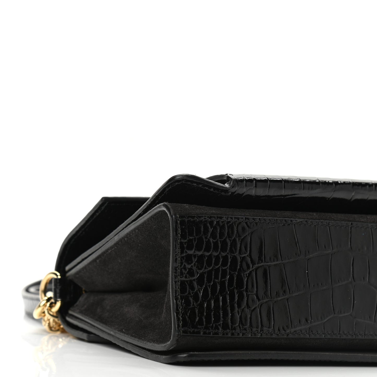 Calfskin Crocodile Embossed Suede Small GV3 Shoulder Bag Black