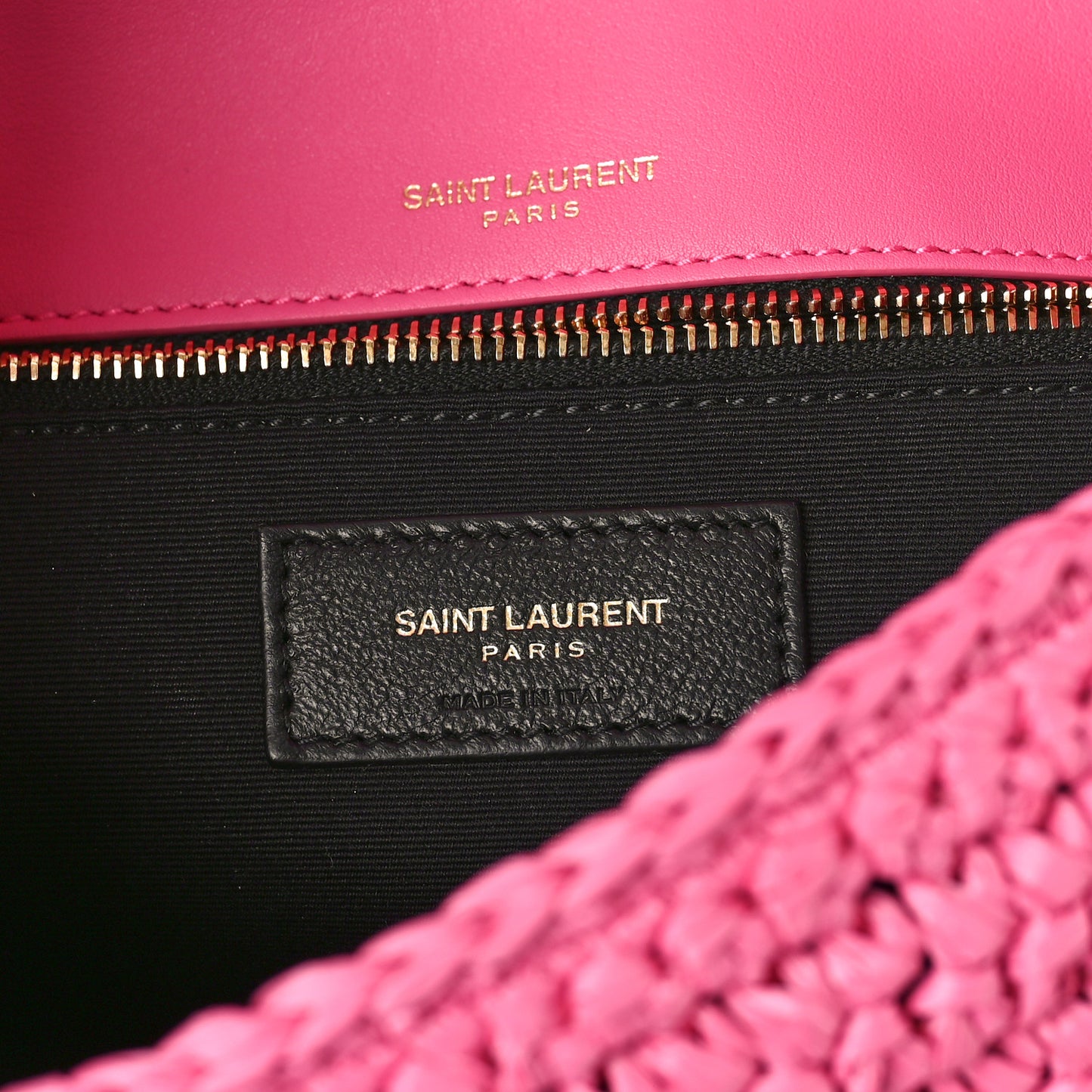 SAINT LAURENT Raffia Calfskin Monogram Medium Niki Chain Satchel Bright Pink