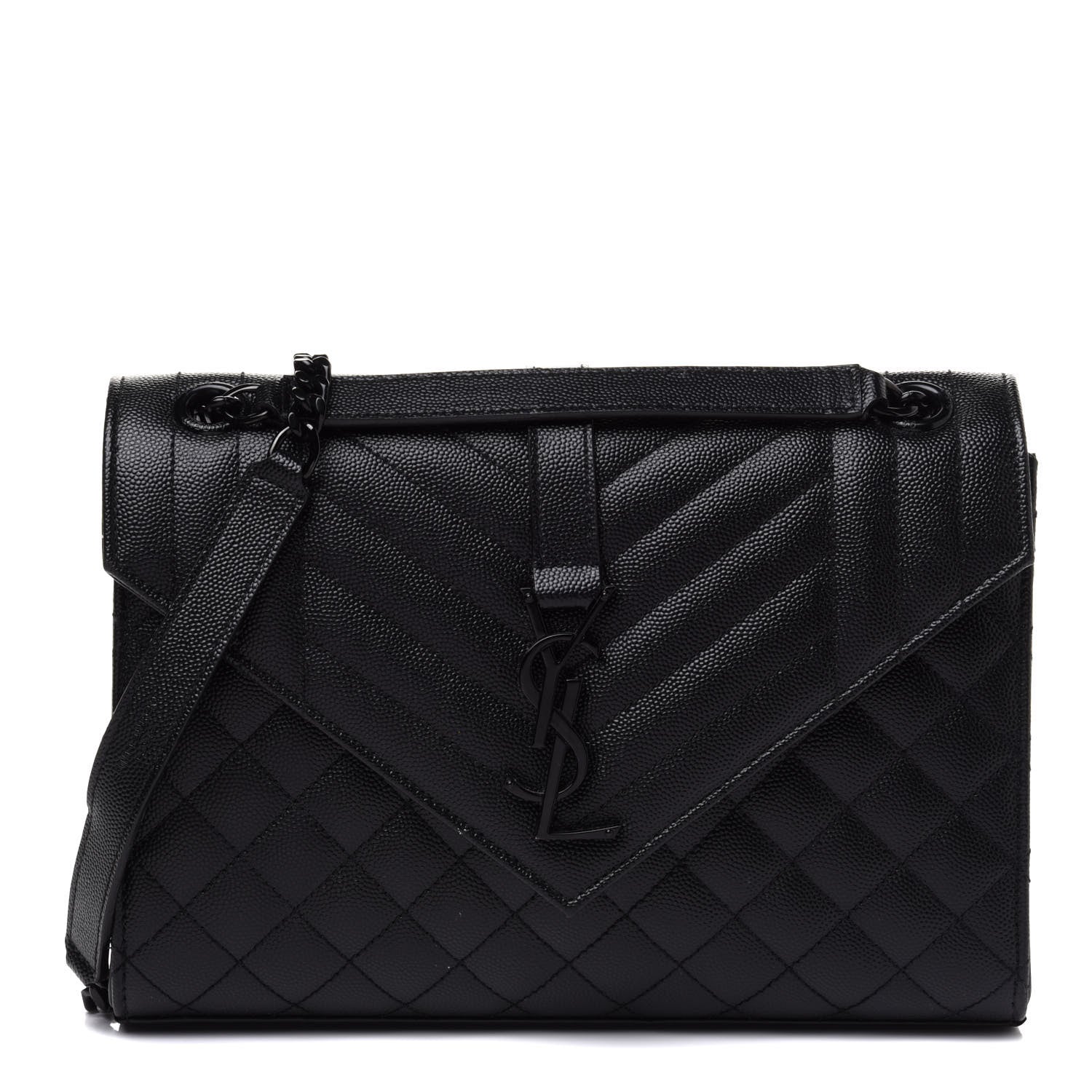 Saint Laurent Grain De Poudre Textured Mixed Matelasse Triquilt Medium Monogram Satchel Black 1 of 13