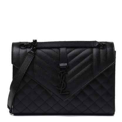 Saint Laurent Grain De Poudre Textured Mixed Matelasse Triquilt Medium Monogram Satchel Black 1 of 13