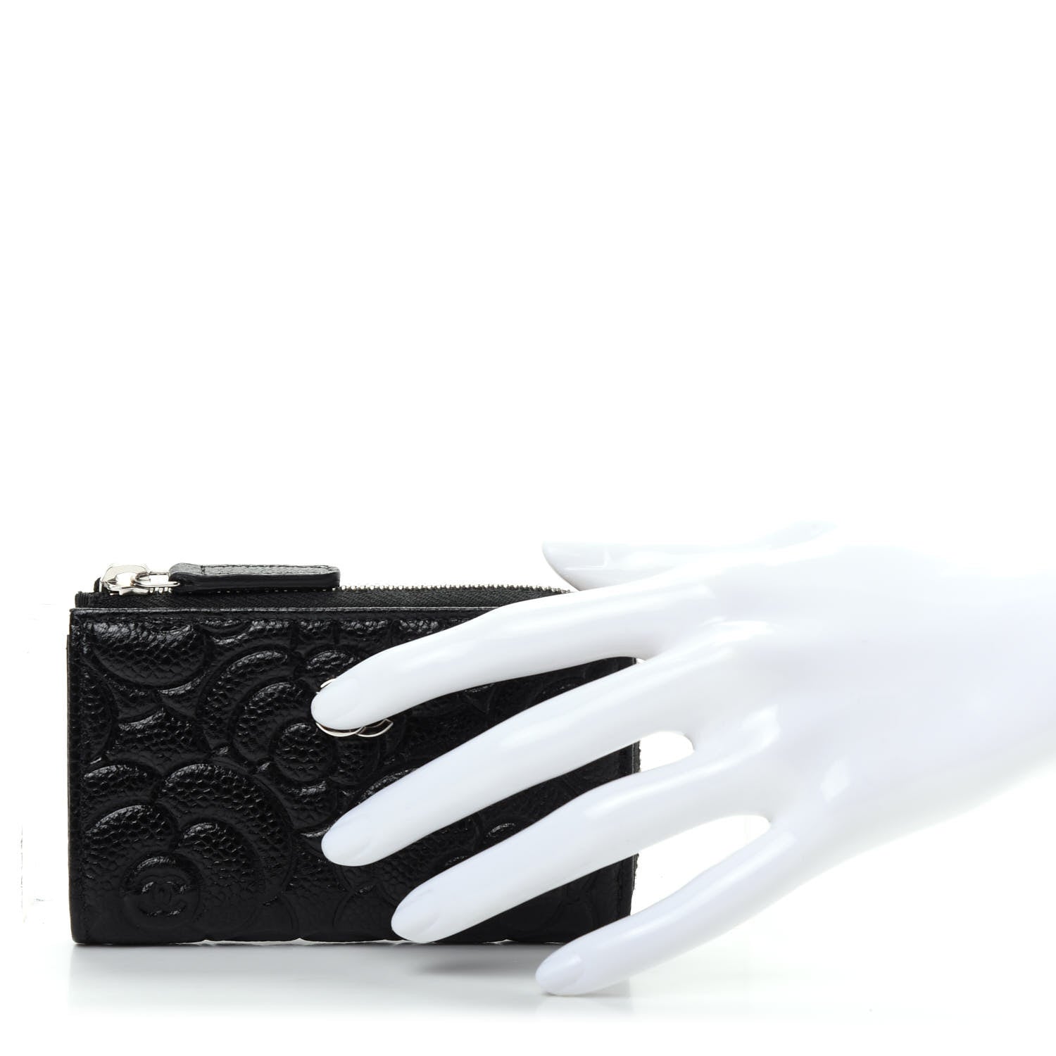 Chanel Caviar Camellia Embossed Key Holder Case Black 2 of 8