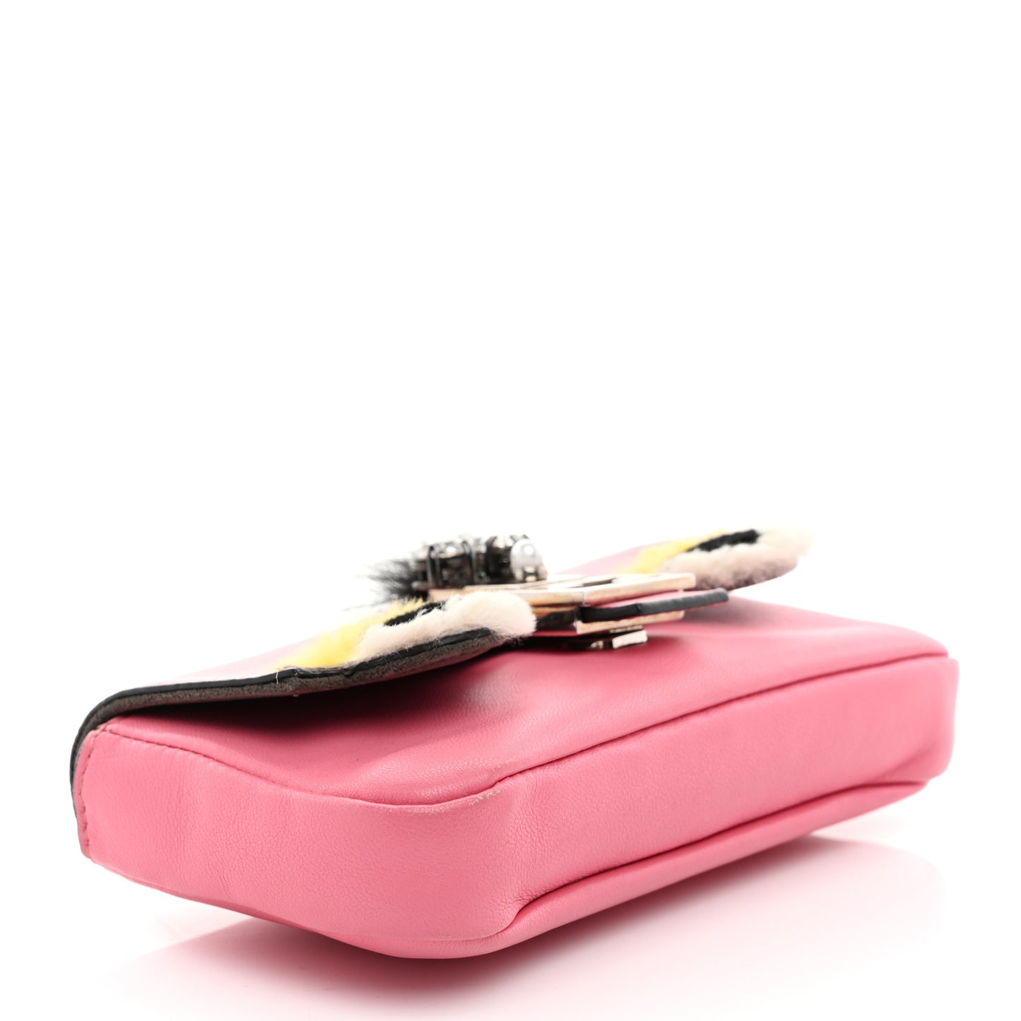 Nappa Rabbit Fox Fur Micro Buggie Baguette Rosa Fluo Multicolor