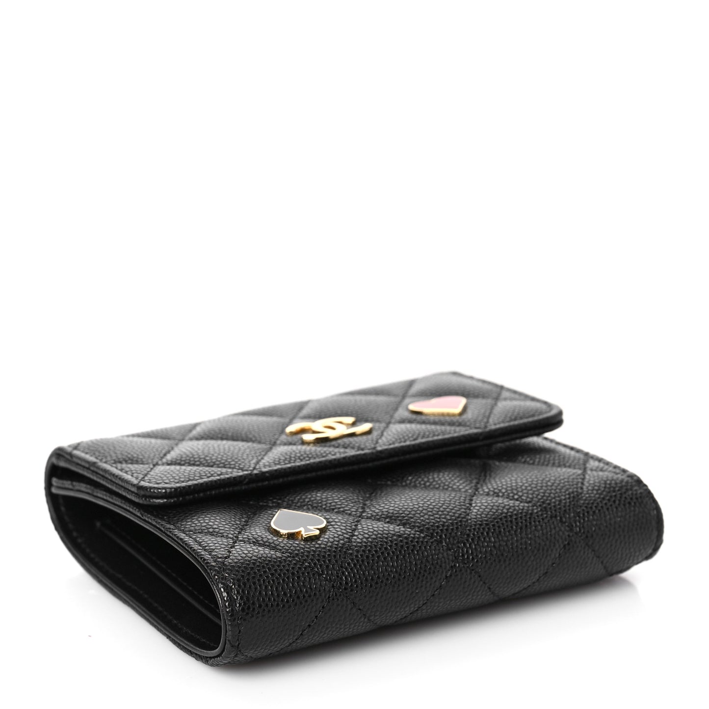Caviar Quilted Enamel Coco Casino Compact Flap Wallet Black