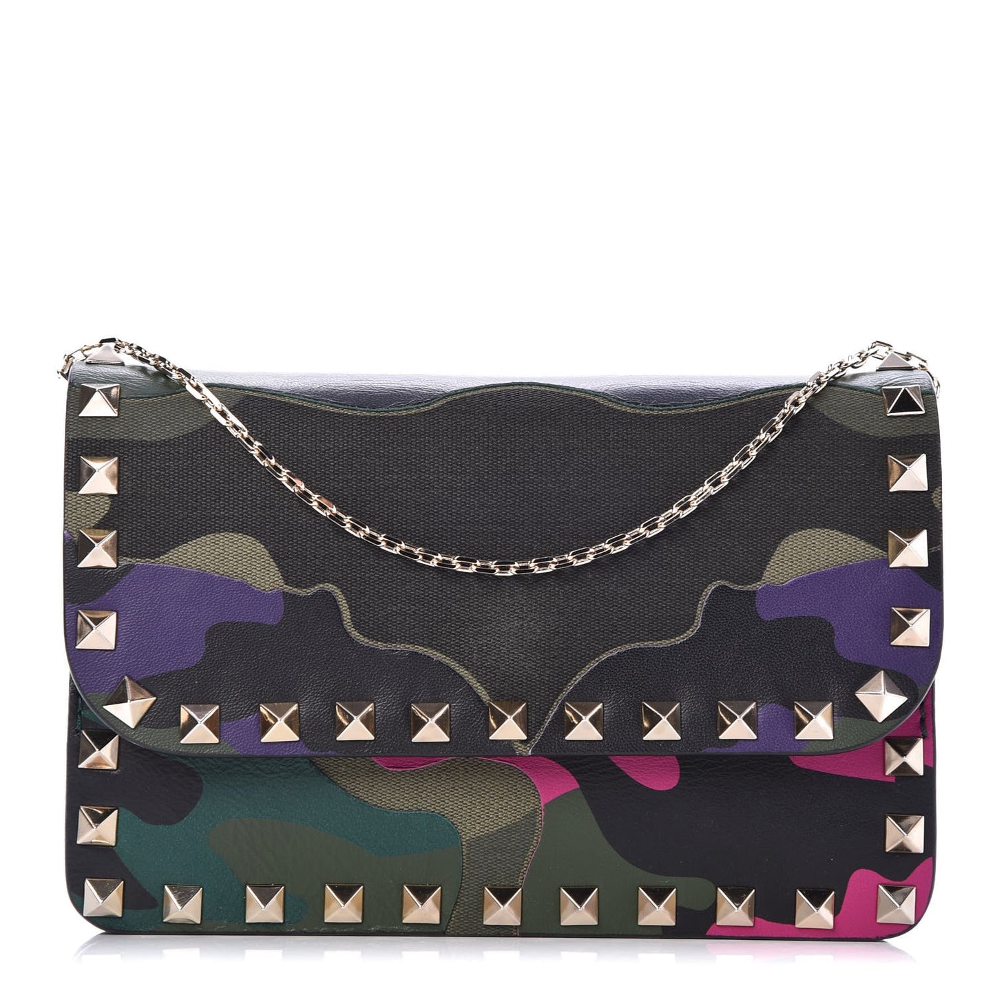 Nappa Canvas Camouflage Rockstud Chain Flap Crossbody Bag Multicolor
